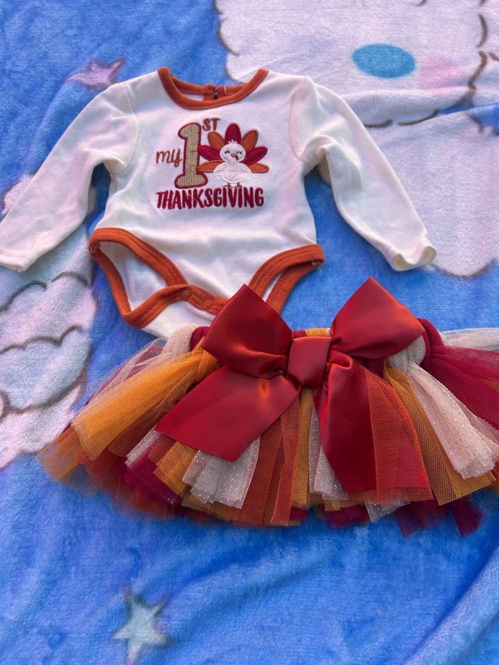 Baby Essentials Thanksgiving Tutu Set in White, Red, Orange, Tan